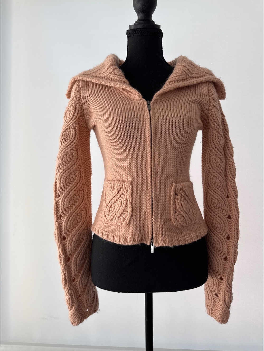 Essendi Alpaca Wool Mohair Cable Knit Zip Sweater Women’s Small Cottagecore